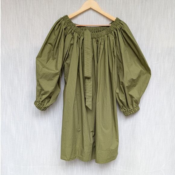Mikoh Olive Cotton Oversized Off-Shoulder Long Sleeve Short Dress, size 3/US10 - Picture 1 of 9